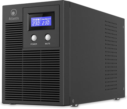 Atlantis A03-HP4003P Ononderbroken sinusgolf 3000 VA, 2100 W, Line-interactive, LCD-display, USB-HID-aansluiting, 6 IEC-uitgangen, 4 12 V-7 Ah batterijen, RS232 seriële poort, SNMP-slot, softwa