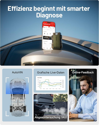 TOPDON TopScan Master OBD2 Scanner Bluetooth, draadloos bidirectioneel auto-diagnostisch hulpmiddel voor iOS en Android, volledige systeemscan voor meer dan 120 merken, meer dan 30 resetfuncties