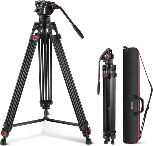 Pro Videostatief 74 Inch – Camerastatief – Fotostatief – Statief Voor Camera – Tripod – Vloeistofkop Met 360° Rotatie – Snelwisselplaat En Max. Belastbaar Tot 8 Kg