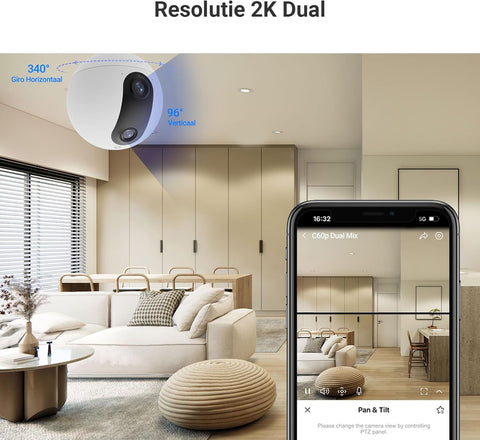 Beveiligingscamera - WiFi-bewakingscamera - Camerabewaking - met 360° - Dubbele Lens - 3MP+3MP - Automatische Tracking - Persoons - Dierdetectie - Tweewegaudio - 10m Nachtzicht Patrouille - Privacymodus - WiFi 6 - voor Binnen - Wit