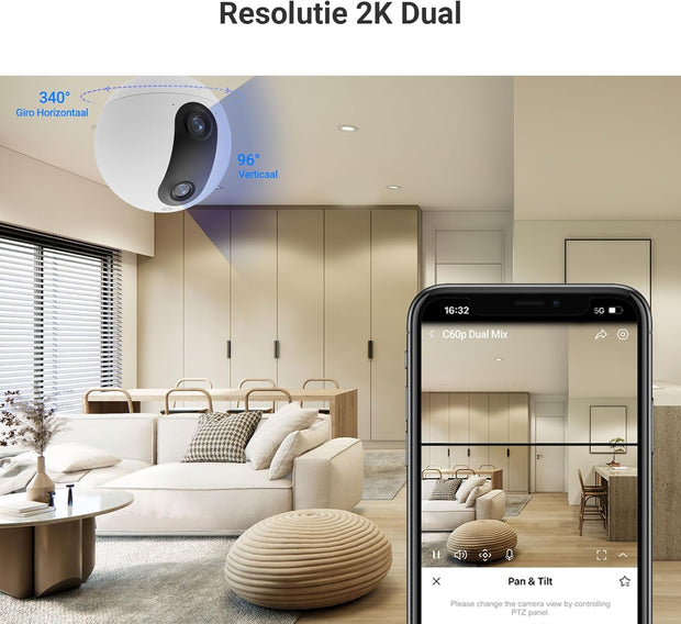 Beveiligingscamera - WiFi-bewakingscamera - Camerabewaking - met 360° - Dubbele Lens - 3MP+3MP - Automatische Tracking - Persoons - Dierdetectie - Tweewegaudio - 10m Nachtzicht Patrouille - Privacymodus - WiFi 6 - voor Binnen - Wit