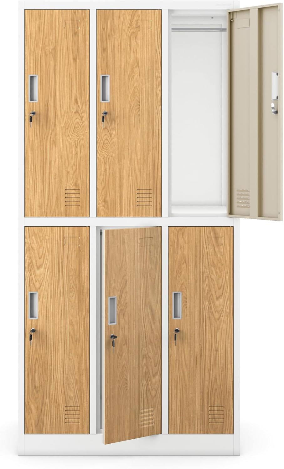 Jan Nowak Spind Metal Cabinet with 6 Compartments, Lockable Cabinet, 185 x 90 x 45 cm, Metal Wardrobe with Ventilation, Clothes Rail, Robust, Social Space Cabinet - QUORE