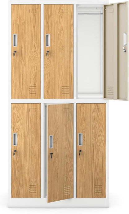 Jan Nowak Spind Metal Cabinet with 6 Compartments, Lockable Cabinet, 185 x 90 x 45 cm, Metal Wardrobe with Ventilation, Clothes Rail, Robust, Social Space Cabinet - QUORE