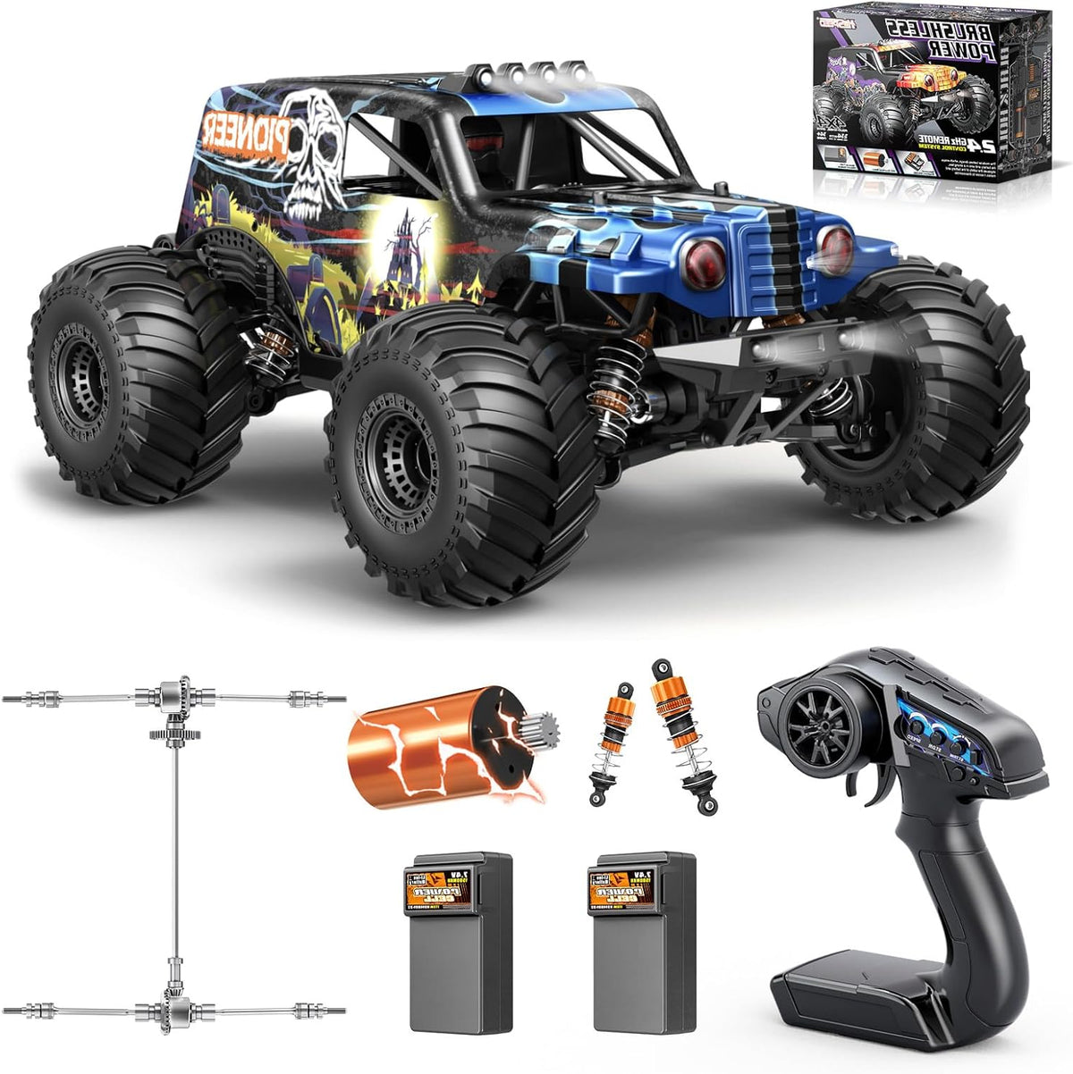 1/14 Brushless RC Auto – RC Wagen – RC Truck – RC Voertuig – RC Rallyauto – 4WD Vierwielaandrijving – Hydraulische Metalen Schokdempers – Max Snelheid 70 km/u – Dual 2S LiPo Batterijen – Blauw - QUORE