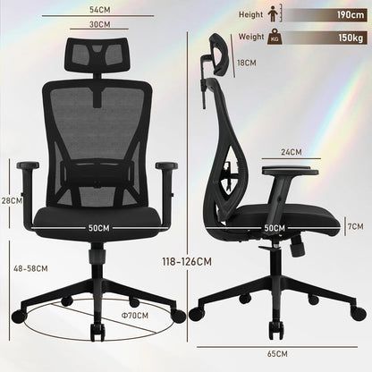 Bureaustoel – Ergonomische Stoel – Draaistoel – Office Chair – Computerstoel – Ademend Mesh – Verstelbare Lenden- en Hoofdsteun