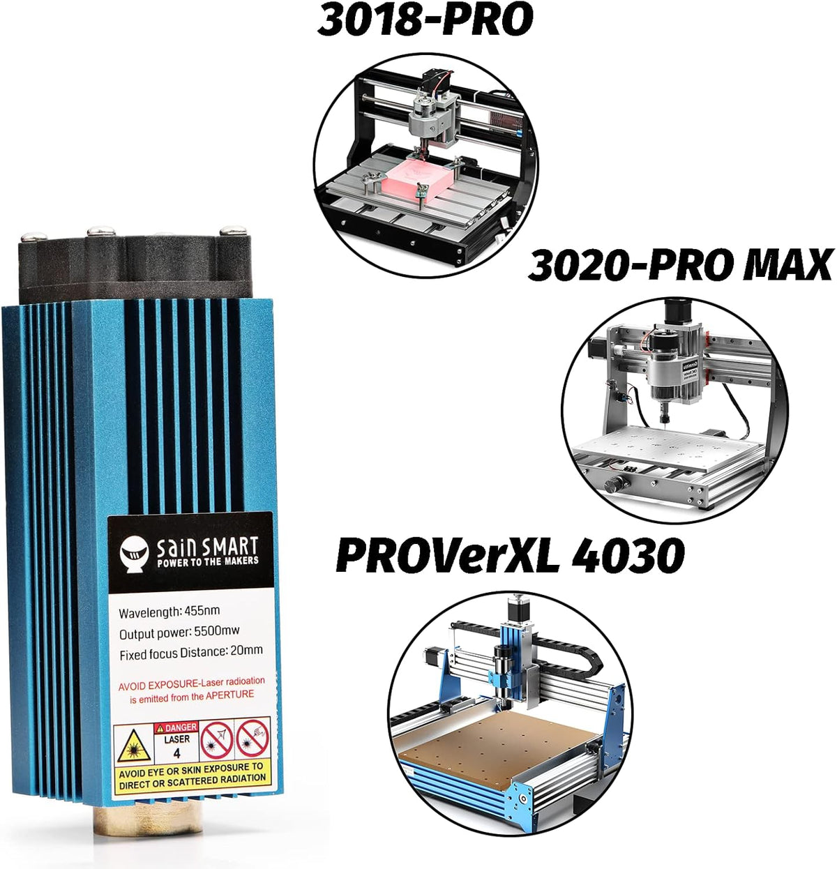 Genmitsu 5.5W 450nm blauw-Violet licht Lasermodule Kit voor Genmitsu CNC frezen/graveren Machine PROVerXL 4030, 3020-PRO MAX & 3018-PRO