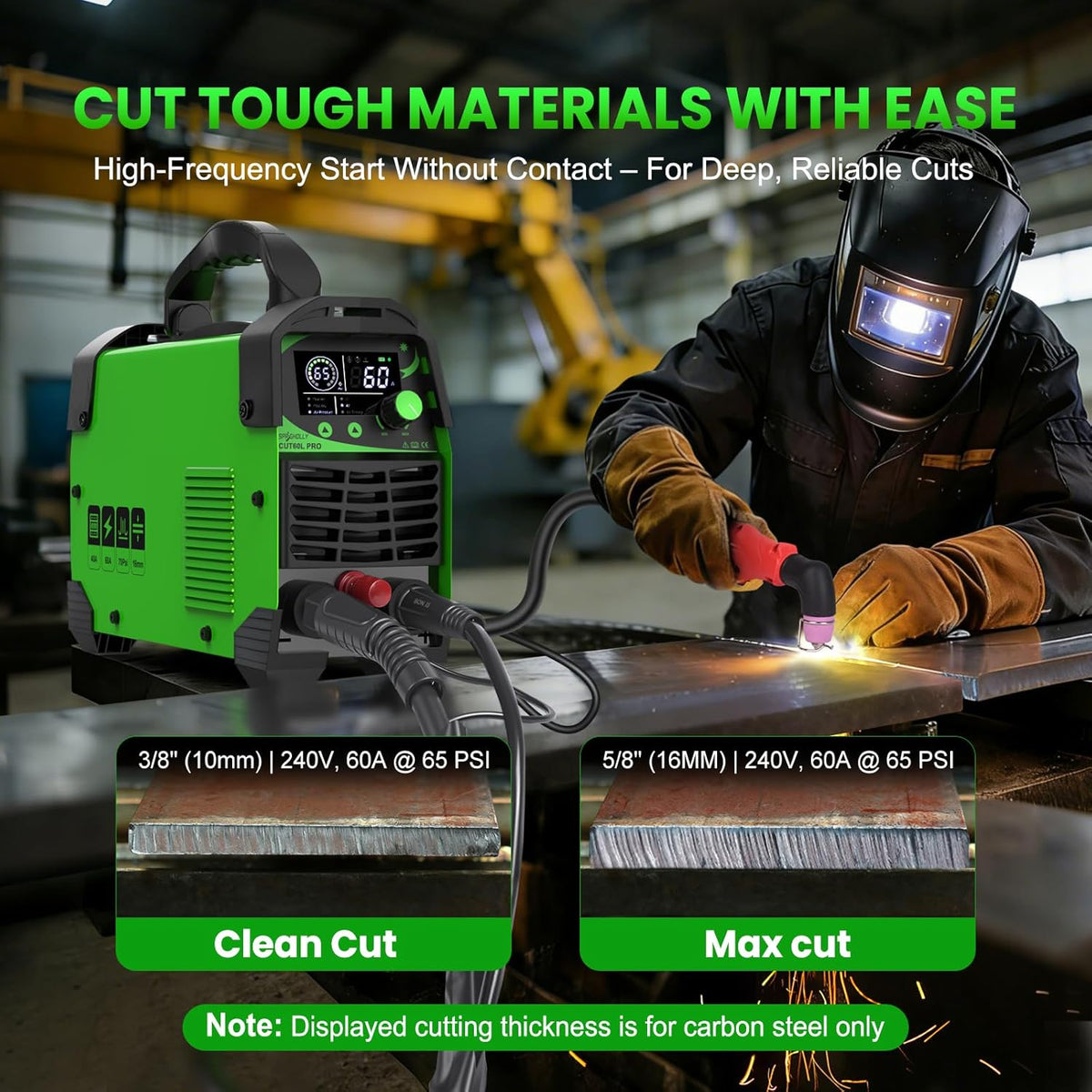 CUT60L PRO Upgrade 60A IGBT Plasmasnijder 240V contactloos 2T/4T - Max. 16mm stalen snijvermogen, digitaal LED-display, gemakkelijk draagbaar