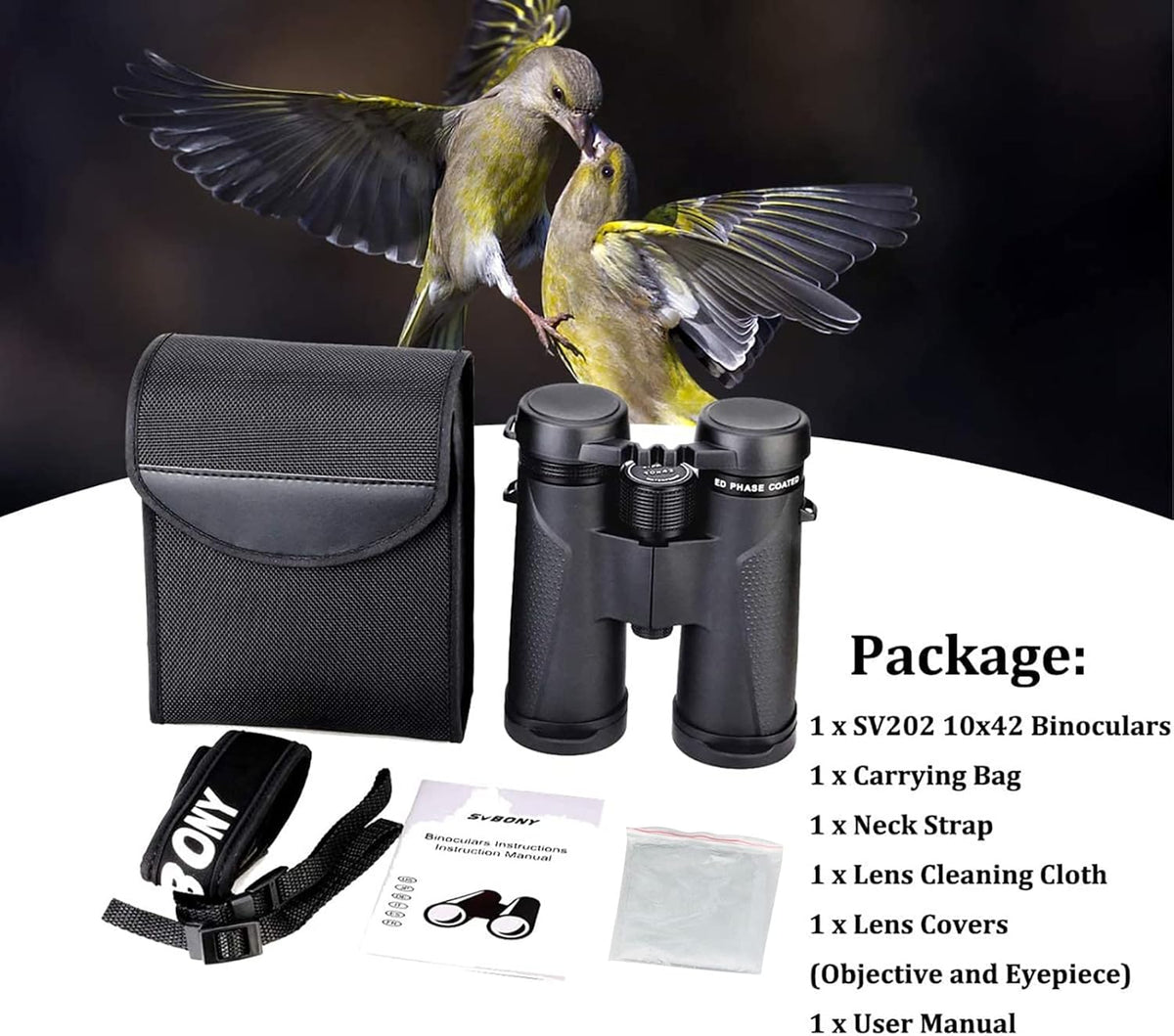 Svbony SV202 Binoculars 10x42 ED Glass BAK4 Prism FMC Lens Sports Binoculars Telescopes Magnesium Alloy Body Water Resistant with Carrying Case Neck Strap - QUORE