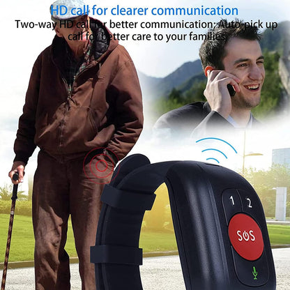 Gekoppeld aan de armband, valdetector paniekknop SOS, voor senioren, GPS 4G oproepen, GPS-tracker, IP67 waterdicht, stappenteller