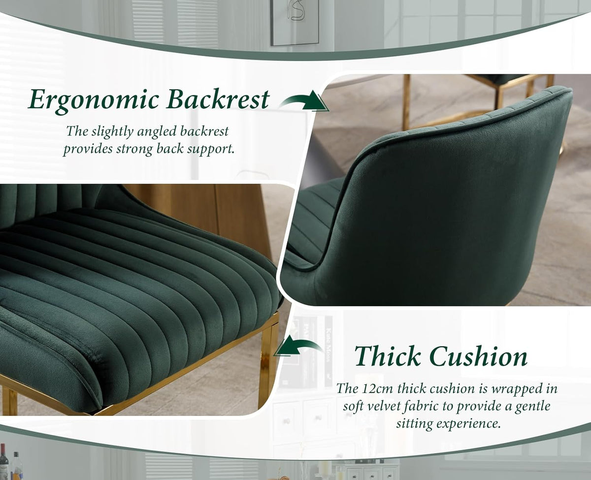 chairus Dining Chairs Set of 2 Velvet Living Room Chairs Upholstered Office Chairs with Metal Legs Armless Chairs for Bedroom, Green, 2 - QUORE