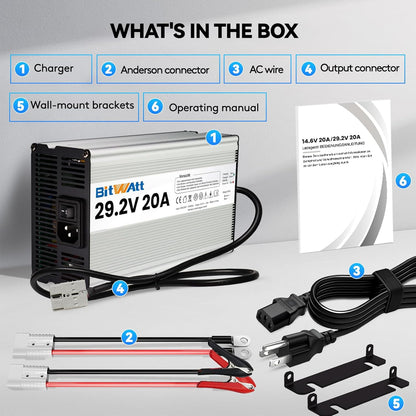 LiFePO4 Acculader – Batterijlader – Lithium Acculader – 24V Lader – 20A Oplader – Intelligente Tweefasige Lading – Aluminium Behuizing Met Ventilatorsysteem