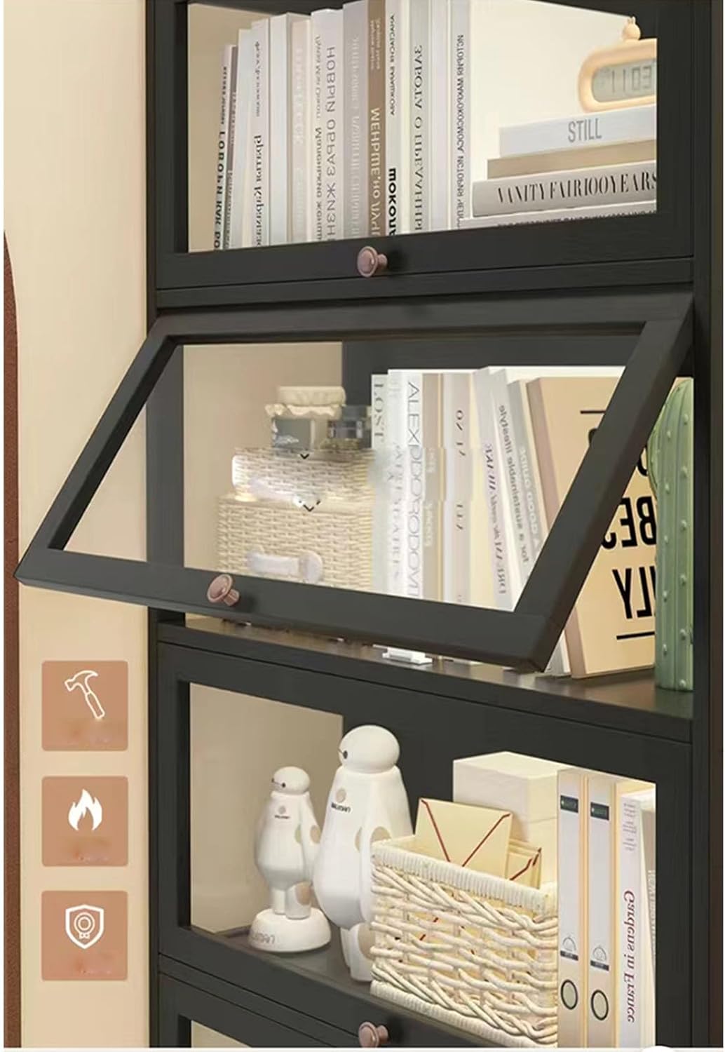 Collection-vitrine, acryl vitrine uit de collectie, frame van natuurlijk bamboe, stofdicht, geschikt voor thuis- en kantoorgebruik (zwart, 5-laags 80cm)