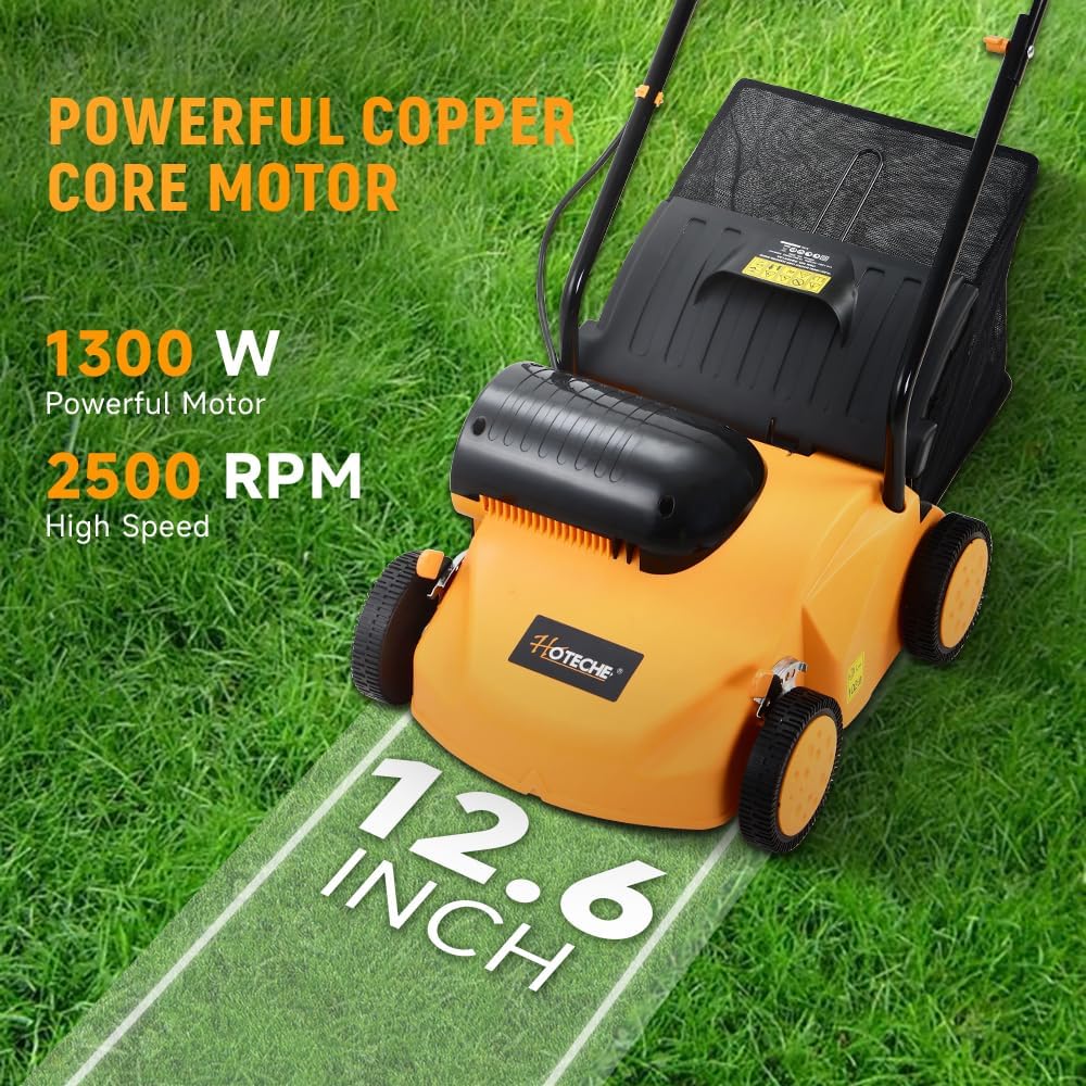 Hoteche 1300 W elektrische verticuteermachine, 2500 omw/min 320 mm werkbreedte, 35 l grasopvangbak, oranje-zwart, verfdoos