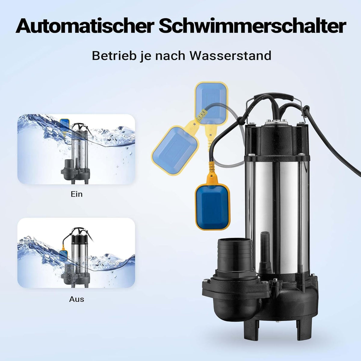 Vuilwaterpomp met vlotter schakelaar versnipperaar 31.200 l/h 2200W opvoerhoogte 10m