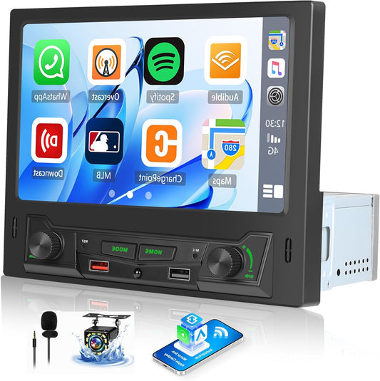 OiLiehu Car Radio 1Din with Wireless CarPlay Android Auto, 8" Car Radio with Screen MP5 Multimedia Player with Mirror Link Bluetooth FM/AM/RDS Radio SWC DSP EQ USB Screen Sharing Rear View Camera - QUORE