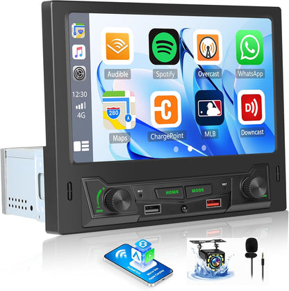 OiLiehu 1-DIN Autoradio met Draadloze CarPlay & Android Auto, 8" Radio met Scherm, MP5 Multimedia Speler