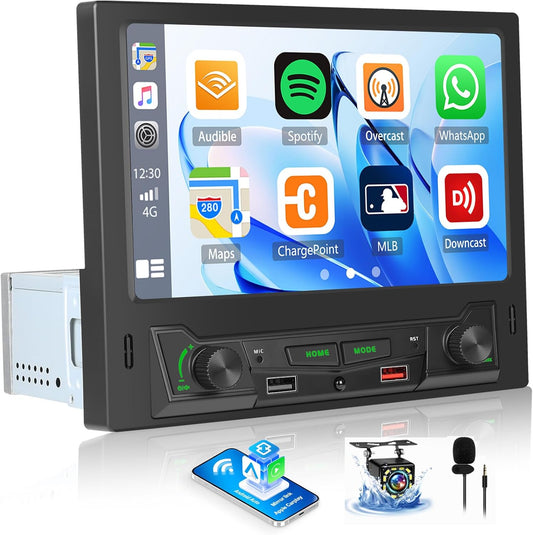 OiLiehu 1-DIN Autoradio met Draadloze CarPlay & Android Auto, 8" Radio met Scherm, MP5 Multimedia Speler