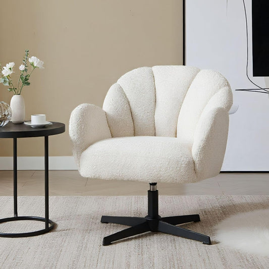 chairus Swivel Faux Fur Armchair Upholstered Makeup Chair Modern Accent Tub Chair for Living Room/Bedroom, White - QUORE