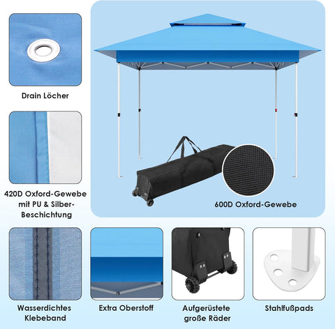 Paviljoen - Tuinpaviljoen - Partytent - Tuintent - Pop-up Kliksysteem - met 4 Muggennet Zijpanelen - Roldraagtas - Waterdicht - Stabiel - Dubbel Dak - UV-bescherming 50+ - 4 Zandzakken - voor Patio - Markt - Camping - 3.6 x 3.6 m - Blauw