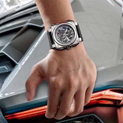 FEICE Hoekse Herenhorloge Mechanische Automatische Herenhorloge Saffierglas Skelet Wijzerplaat Waterdicht tot 10 ATM - FM507