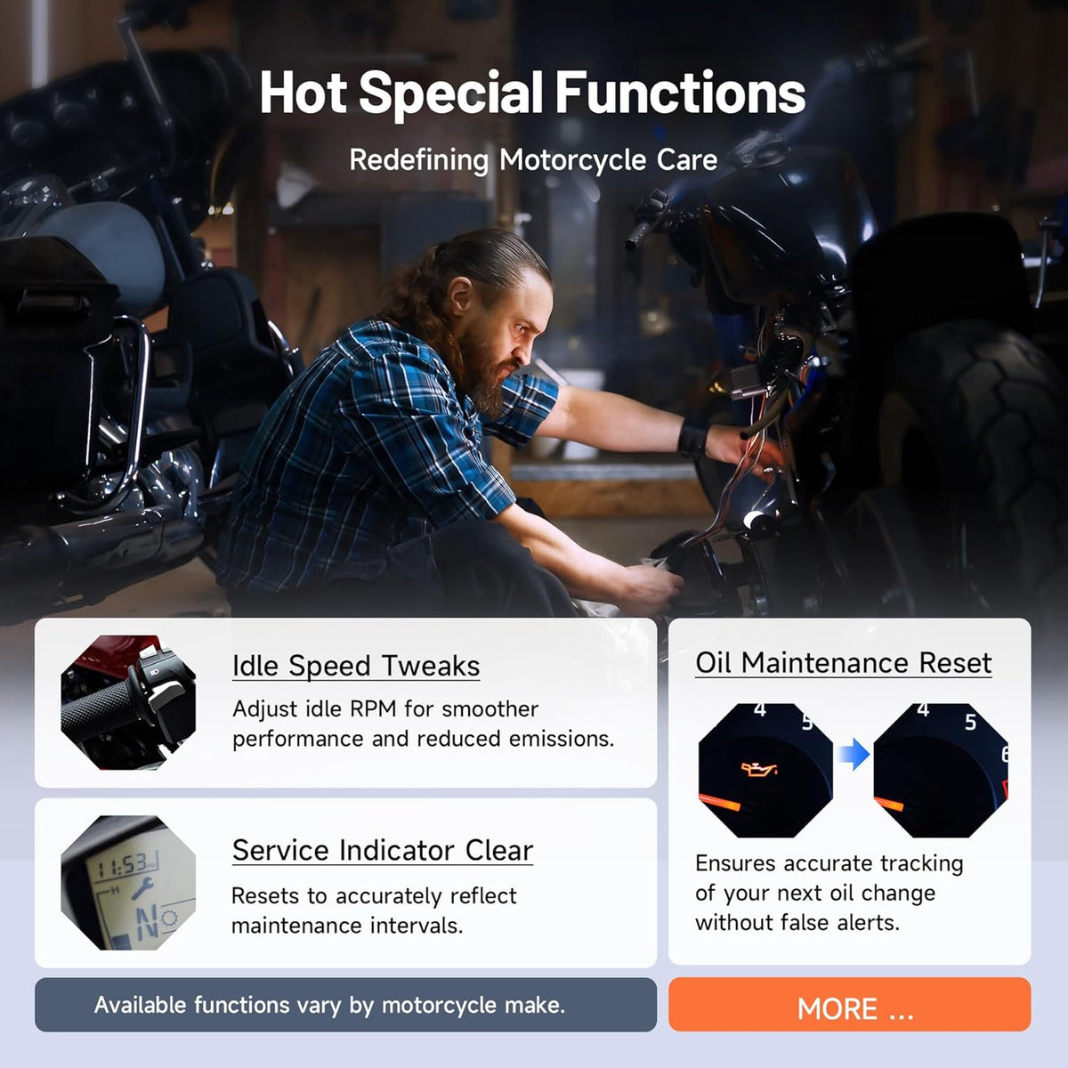 TopScan Motorfiets OBD2 Scanner Diagnostisch Hulpmiddel, Draadloze Motorfiets OBD2 Code Reader Past voor Harley, Ducati, BMW, Alle Systemen Motorbike Scan Tool met Hot Reset Functies, Data Stream