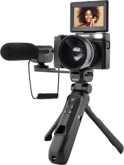 AgfaPhoto Realishot VLG-4K Vlogging-kit, 24 MP camera, 4K video, 3 inch LCD-display, 16 x digitale zoom, CMOS-sensor, lithiumbatterij, zwart