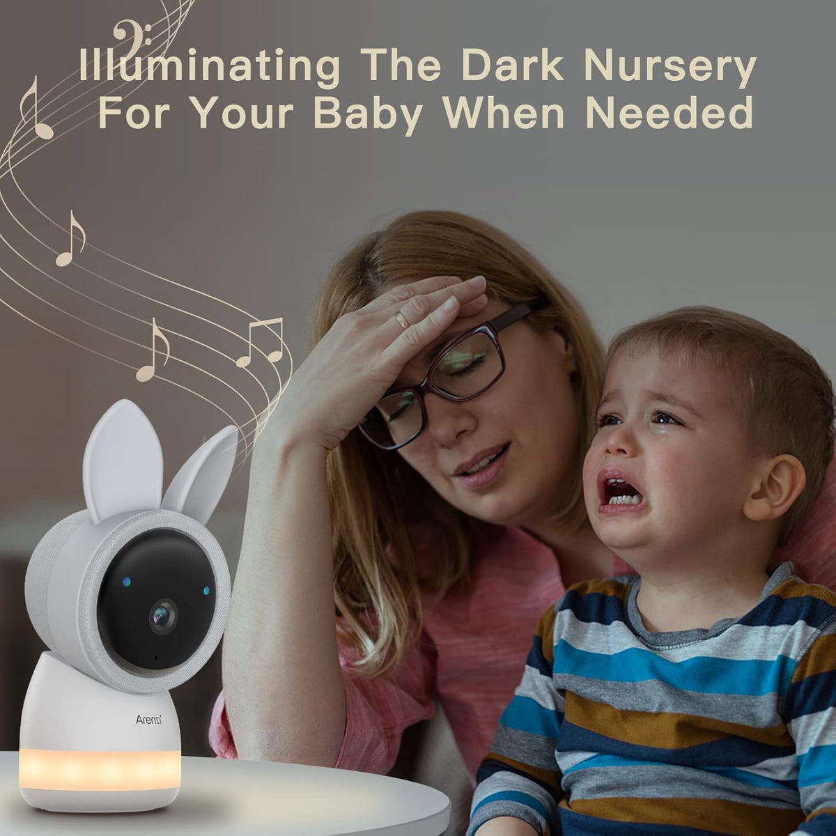 ARENTI 2,5 K/4 MP babymonitor, wifi, 355° kindercamera met monitor, 2,4 GHz & 5 GHz babymonitor, video met nachtzicht, geluidsherkenning, bidirectionele audio, borstherinnering