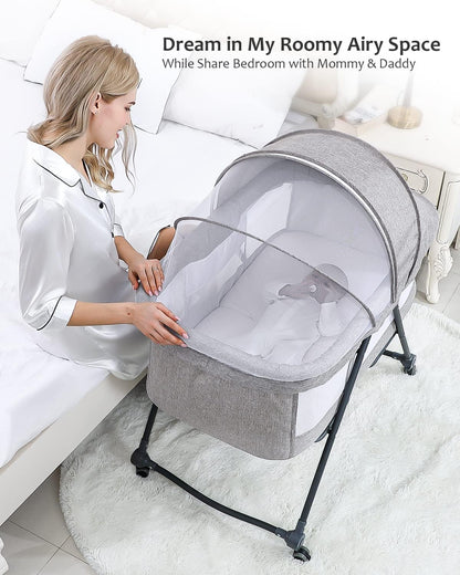 Baby Bed - Co Sleeper - Opvouwbaar - Grab-And-Go Reiswieg - Schommelfunctie - Op Wielen - Incl. Matras - Gray-Bravo Comfort