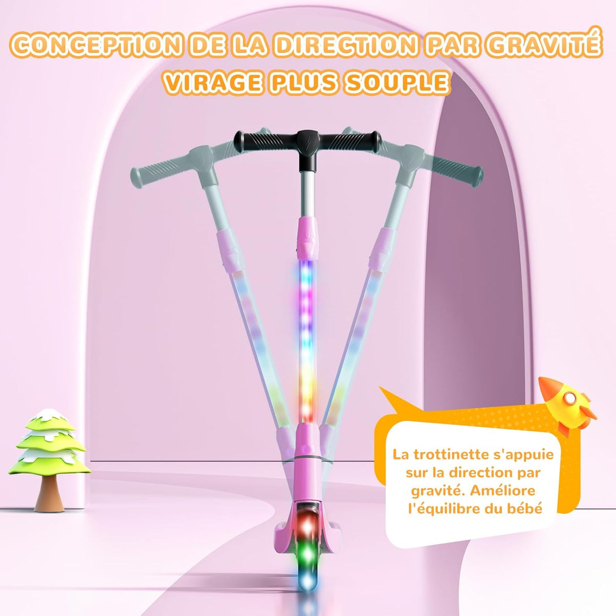 SISIGAD Elektrische step voor kinderen, 6-8-10 jaar, elektrische step voor kinderen, 5,3 inch met kleurrijk ledlicht en 3 verstelbare hoogtes, elektrische step voor kinderen, maximale belasting 70 kg,