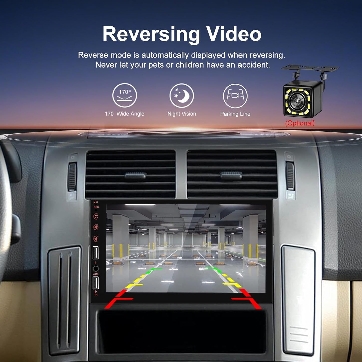 Hikity - Car radio 1 Din Wireless Carplay Android Car with screen 7 inch touch display car radio with Bluetooth hands-free system Mirror Link FM Radio USB/AUX/SWC/Mic rear view camera - QUORE