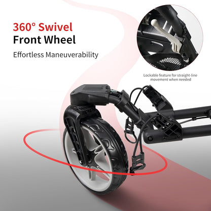 Caddytek CaddyLite One Swivel versie 8 golftrolley, 3-wielen, 360° zwenkbaar voorwiel, inklapbaar met één klik, lichtgewicht, verstelbare duwbeugel