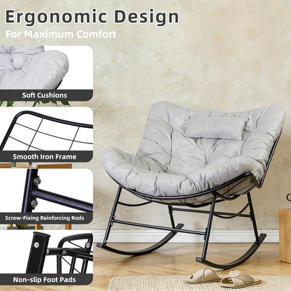 Schommelstoel – Schommelzetel – Relaxstoel – Wipstoel – Lounge Stoel – Extra Groot – Anti-Kantel Design – Waterafstotend Kunstleder – Grijs