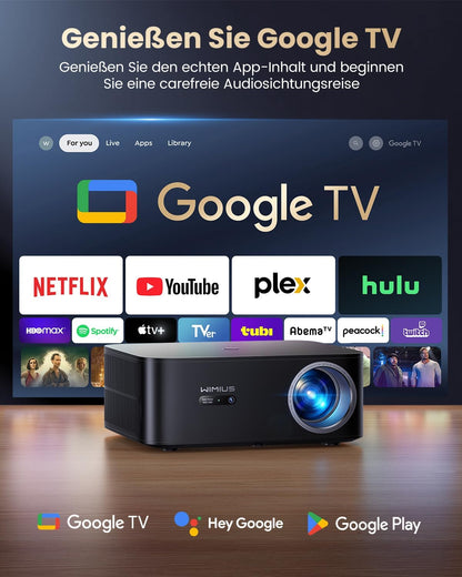 4K thuisbioscoopprojector [1200 ANSI | Google TV] Officiële licentie Netflix FHD 1080P 4K-beamer ondersteund, autofocus trapeziumcorrectie 20 W Smart Light
