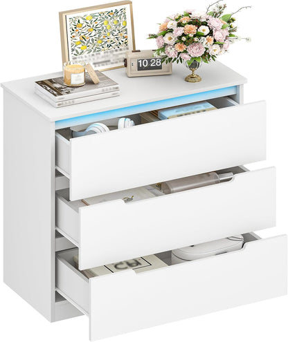 Hzuaneri Chest of Drawers, Side cabinet with LED light strip, Modern style, Suitable for living room and bedroom, 40 x 70 x 80 cm, White DC01303XEU