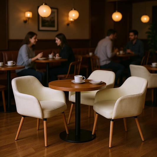 MEUBLE Cosy Eetkamerstoelen, set van 4, comfortabel, van chenille-stof, keukenstoelen met rugleuning en armleuningen, voor keuken en eetkamer, beige