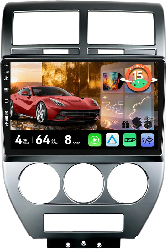 MSD Autoradio Voor Jeep Compass 1 MK (2006-2010) | Android 15 GPS Navigation Radio | 4G+64G | CarPlay Android Auto Stuurwiel DAB 4G Dual-Band WiFi DSP Bluetooth 360-CAM | Camera | 2 Din 10.1 Inch
