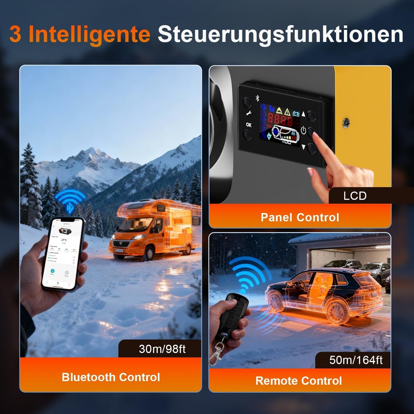 5-8KW Diesel Air Heater, 12V/24V Portable Diesel Heater, All in One Truck Heater with APP & LCD Monitor & Remote Control & Silencer, Fast Heating for Campervan, RV, Truck, Tent and Garage - QUORE