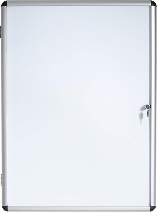 Bi-Office Showbox Vitrine "Enclore", whiteboard, mantisch-interieur, geschikt voor 4 x DIN A4, zilveren aluminium frame, afsluitbaar, 500 x 674 mm