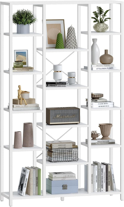 Hzuaneri Bookcase, 6 Tier Standing Shelf, 15 Shelves, Adjustable Open Shelves, for Living Room, Office, Bedroom, 30 x 100 x 170 cm, White, BC15013W