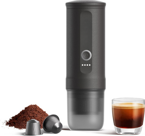 Mini Automatic Espressomachine - Koffiemachine - Draagbare Handmatige Espresso Machine - met 3-4 min. Zelfopwarming - 20 bar - 80ml - voor Kantoor - Fietsen - Hiking - ‎7 x 7 x 23 cm - Ruimte Grijs