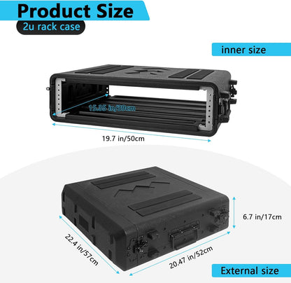 Rack Case, 19" 2U Rack Case Ondiepe Flight Cases Duurzaam HDPE Waterdichte Stofdichte 390-2U Shock Mount Rekken met Microfoon Compartimenten 19" Rackmount Flight Cases