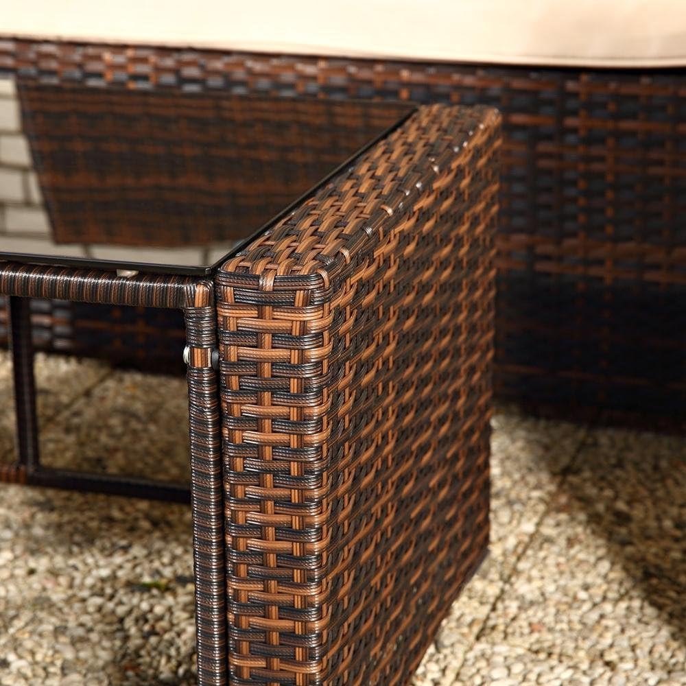 Melko Poly Rattan Set of 4 in Brown, Garden Furniture Lounge Furniture Dining Group, Includes Seat Cushions - Garden, Balcony, Patio - QUORE