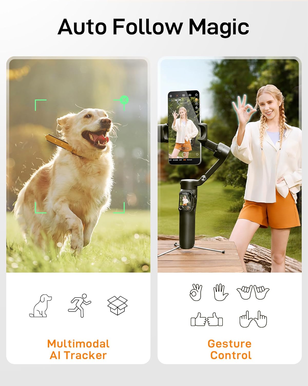hohem iSteady V3 Ultra Smartphone Gimbal, iPhone Gimbal met 360° Follow, Multimodale AI Tracker, 1,22" Touchscreen & Opvouwbaar Ontwerp, iSteady 9.0 Telefoonstabilisator voor Filmen