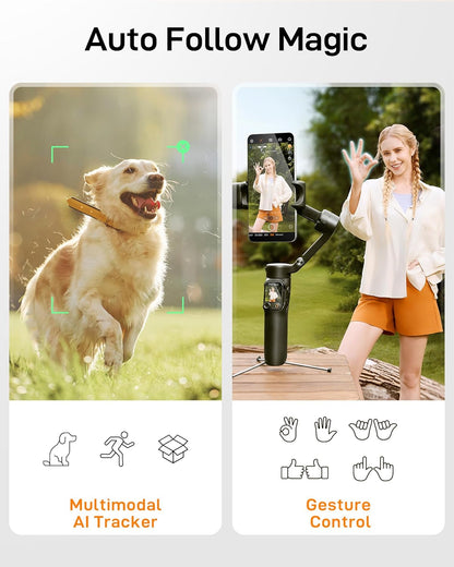 hohem iSteady V3 Ultra Smartphone Gimbal, iPhone Gimbal met 360° Follow, Multimodale AI Tracker, 1,22" Touchscreen & Opvouwbaar Ontwerp, iSteady 9.0 Telefoonstabilisator voor Filmen