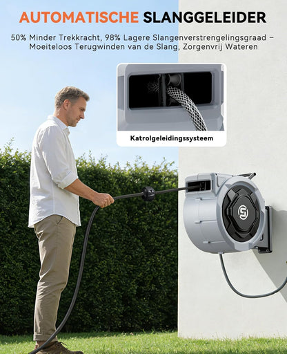 SUNPOW Slanghaspel 30 m x 13 mm met 10 Standen Sproeikop - Automatisch Langzaam Oprollen, op Elke Lengte te Vergrendelen, 180° Draaibare Koppelingen voor Gazon en Tuin