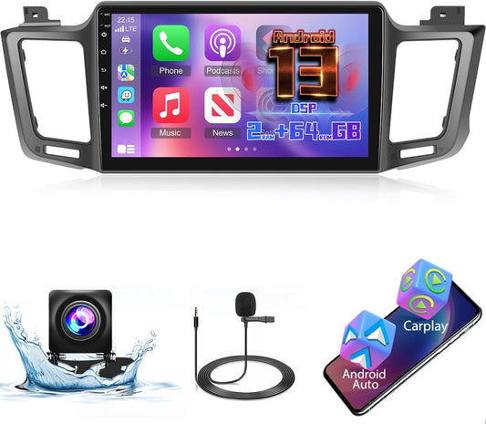 [2+64G]Android 13 Car Stereo for Toyota RAV4 2013-2019 with Wireless Carplay & Android Car, 10.1 Inch Touch Screen Car Radio with WiFi GPS Mirror Link DSP FM/RDS Radio SWC + AHD Rear View Camera