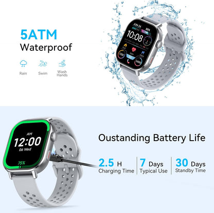 Smartwatch GPS voor dames en heren, 2,06 inch AMOLED 5 ATM smartwatch met oproepen, 110 + smartwatch-modus met stappenteller/slaap/hartslagmeter, sportfitnesstracker voor iOS en Android, grijs