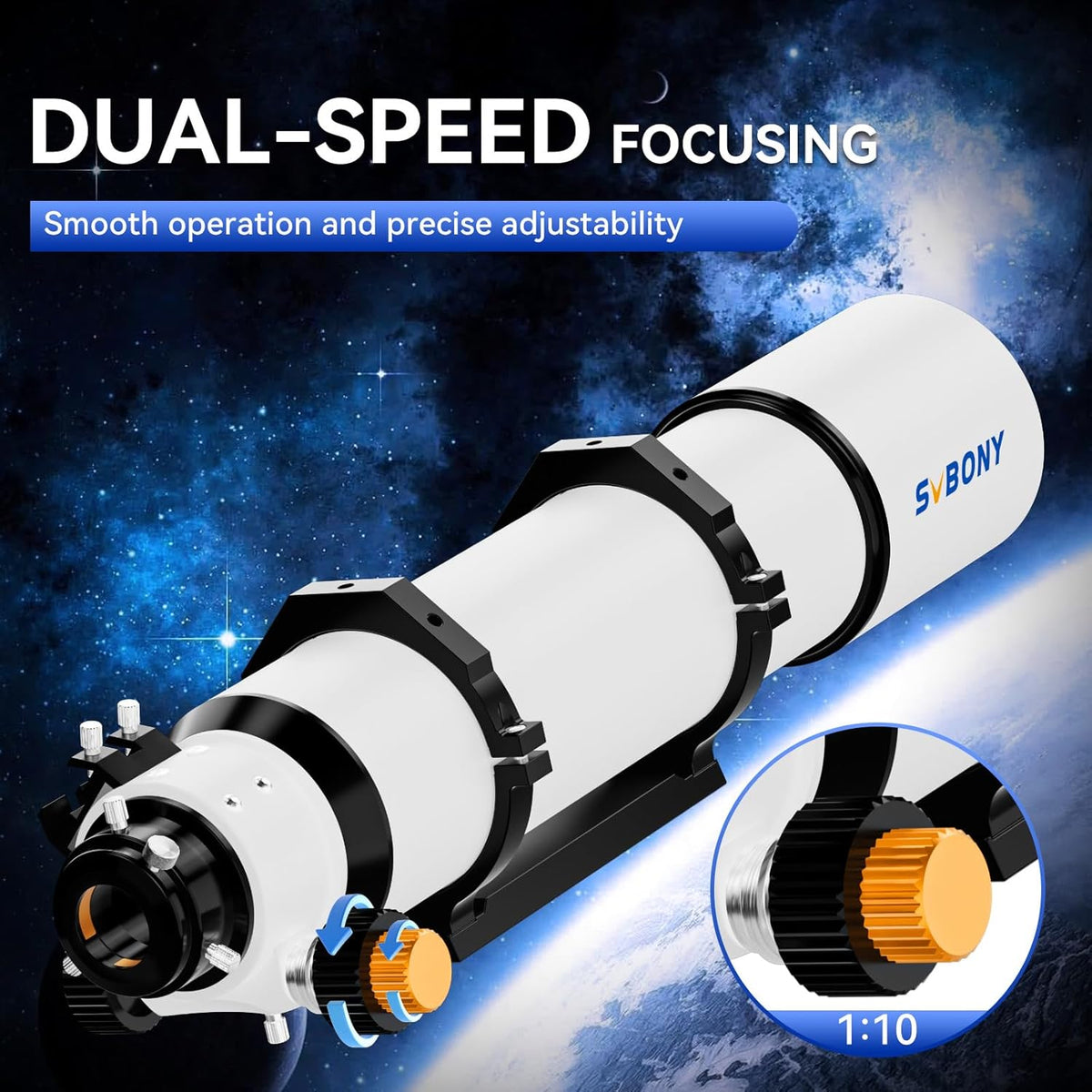 Svbony SV48P 102F6.5 Refractor Telescope, FMC Green Coated Lens Achromatic Glass Telescope OTA, 2.5" RAP Dual Speed Focuser Telescope for Visual Observation - QUORE