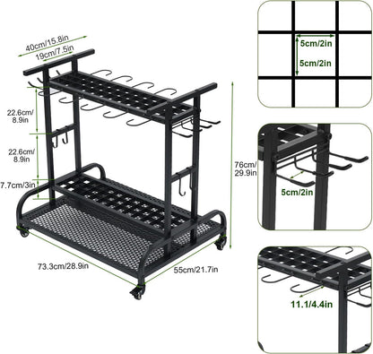 tonchean Opbergorganizer voor tuingereedschap, 360 ° draaibare tuingereedschap, torenrek, trolley met wielen, 3-laags gereedschapshouder, standaard, plank voor garage, tuin, gazon, werkplaats