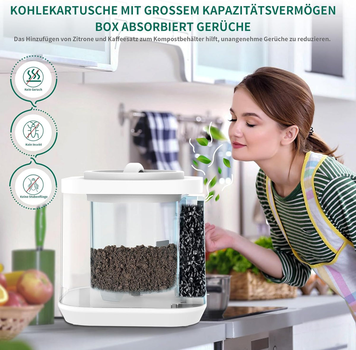 CORESLUX Electric Compost Bin for Kitchen, Transform Food Waste Into Natural Compost,Composter Kitchen, Automatic Kitchen Compost Bin, White - QUORE